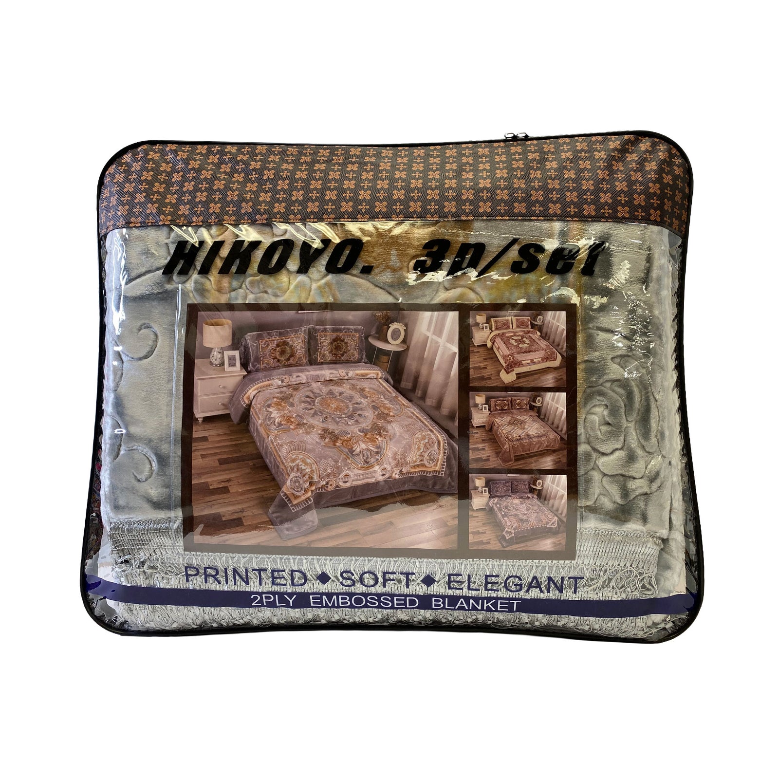 Blanket 3pc Set Multi Grey Queen