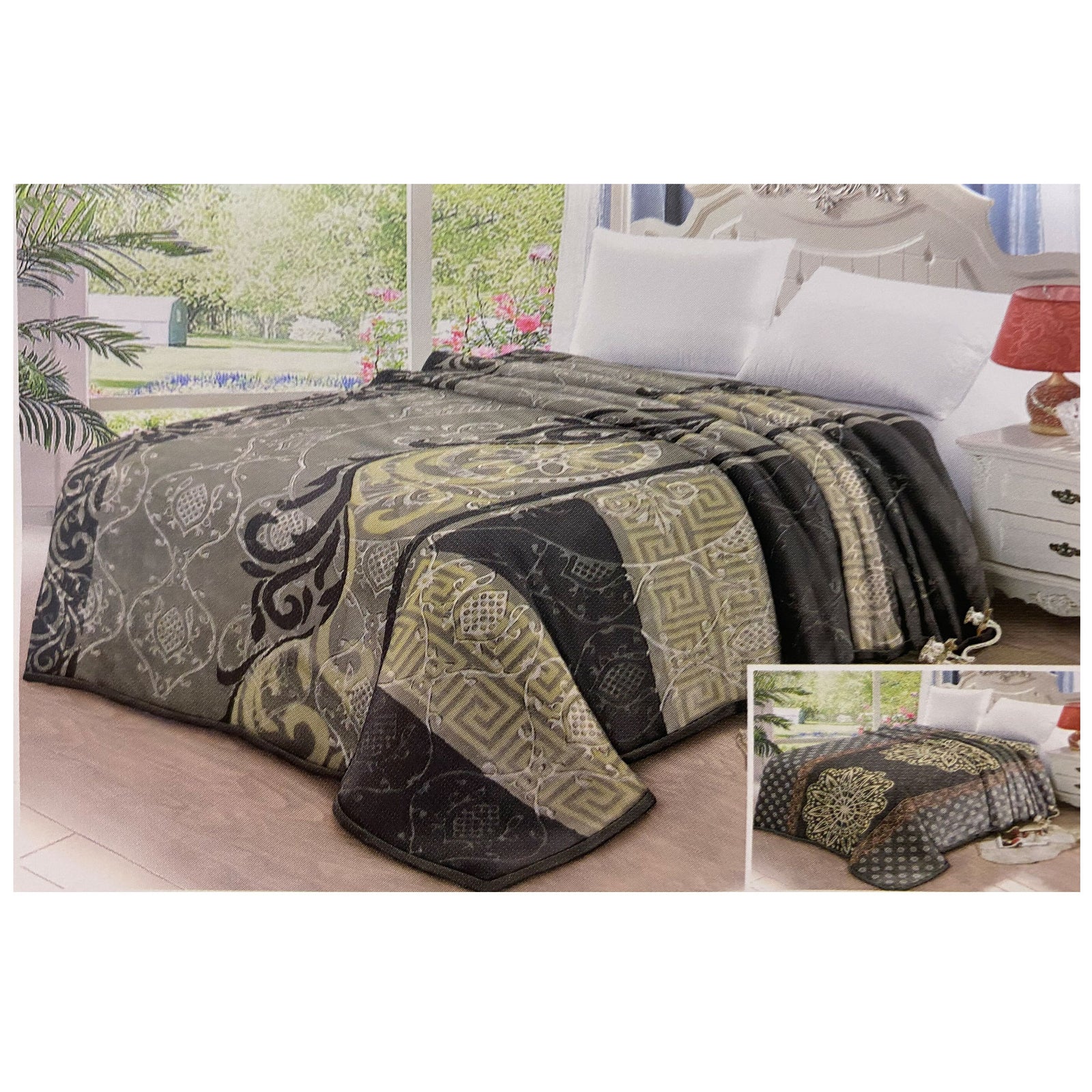 Blanket Dark Grey/Dry Green Queen